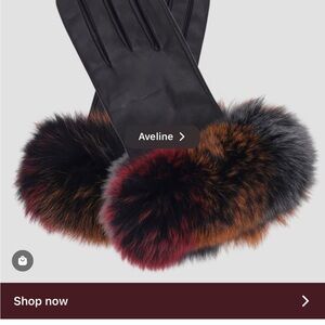 Danier leather Black Leather Gloves with Multicolor Fur Trim